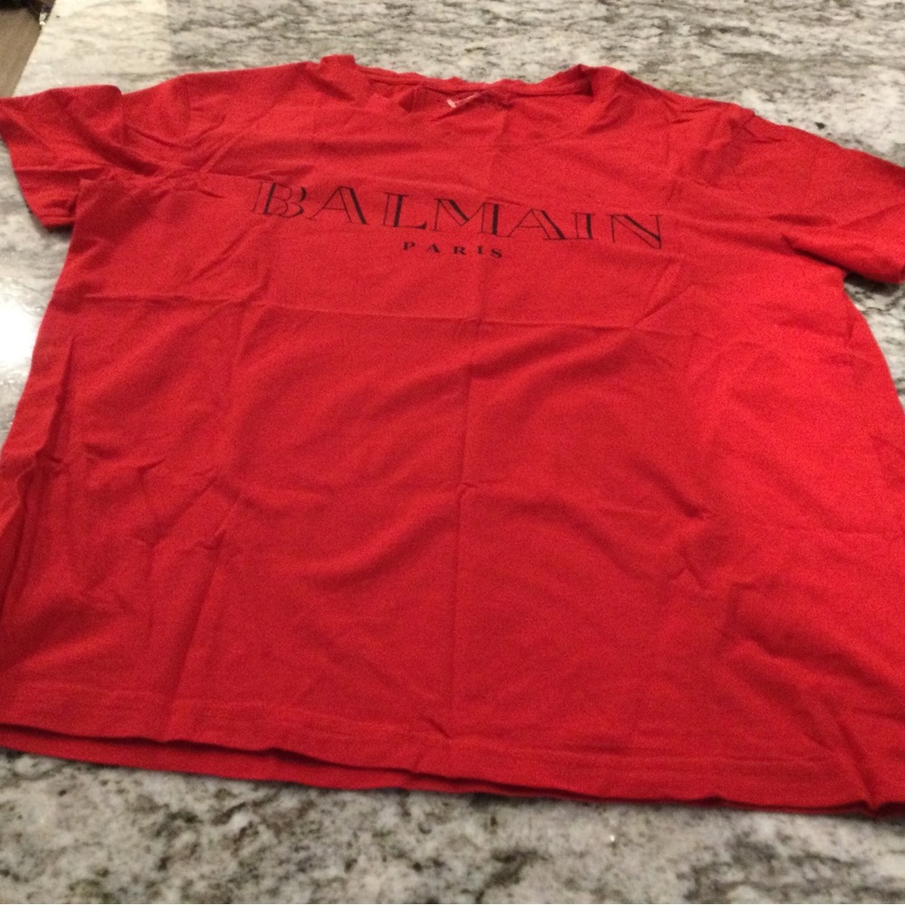 Balmain Kids Bright Red Logo Short Sleeve Tee